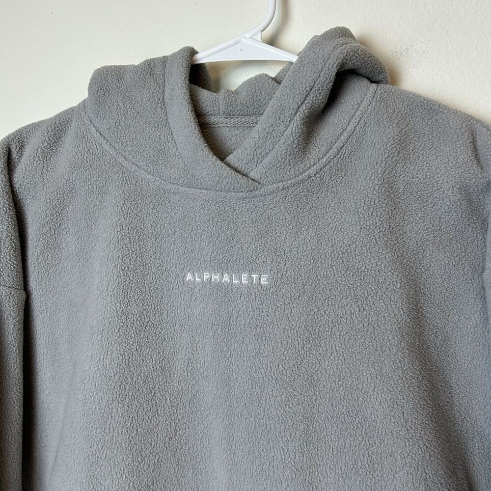Alphalete Hoodie Men’s Medium Gray Sherpa Pullover Cozy Gym Workout Lounge - Picture 2 of 12